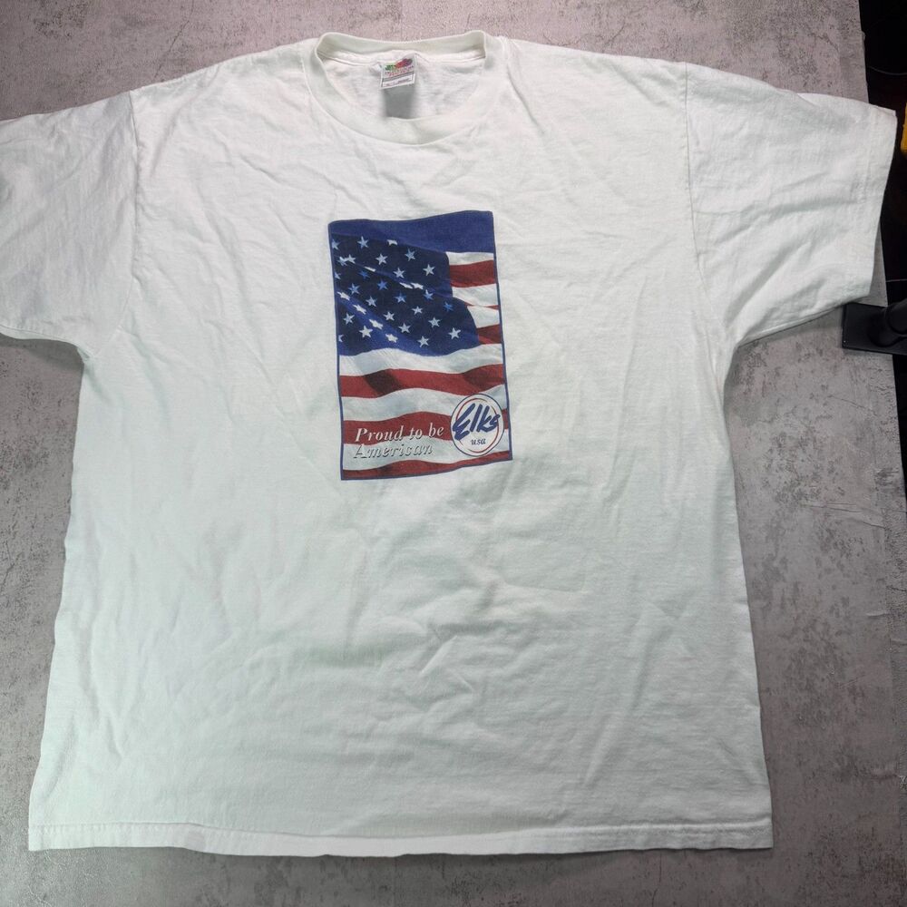 Elks USA Proud to Be American Flag Tee XL Fruit of the Loom